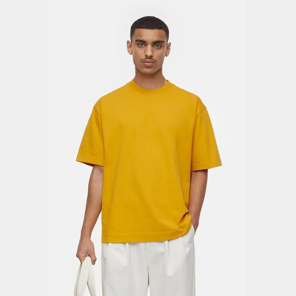 여름 착용 코튼 티셔츠 남성용 옐로우 컬러 성인 남성용 티셔츠 소년을위한 최고의 품질 스트리트웨어 티셔츠