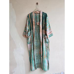 Soft Silk Tie-Dye Kimono Lounge <b>Robe</b> Long Wedding Dress with Tie for Her <b>Beach</b> Gift Woven Fabric - Product Image 2