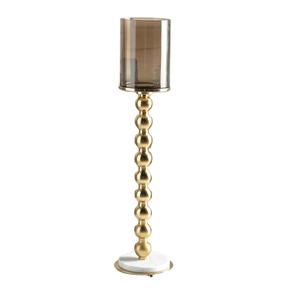 Metal Pillar T Light <b>Candle</b> Holder with Smoke Glass Votive New Design Handmade Gold Candleholder Pillar for Centerpiece - Product Image 1