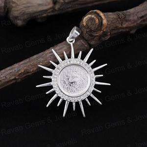 Haute qualité 925 argent 10mm rond Sunburst avec pavé Zircon blanc lunette Base pendentif à breloque réglage lait maternel souvenir bijoux - Product Image 1