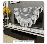 Nappe rectangulaire au crochet avec pompons, dentelle florale ajourée en coton, couverture de table vintage décorative pour salle à manger