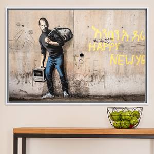 Steve Jobs Banksy Art: Printed Canvas Artwork with Modern Street Art Vibe,WHITE <b>FRAMED</b> CANVAS - Product Image 1