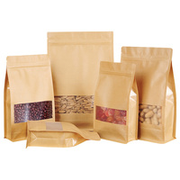 Sachets en papier kraft à fond plat avec fermeture éclair, imprimés sur mesure pour l'emballage d'aliments secs et de snacks, commande en gros pour la chaîne d'approvisionnement