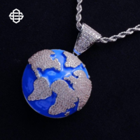 Pendentif globe Hiphop en laiton plaqué argent 925 et or, serti de zircons, avec breloque carte du monde personnalisée, bijoux streetwear pour rappeurs