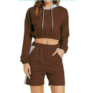 2025 haute qualité femme 2 pièces haut court coton Shorts veste tenue séchage rapide polaire tissu surdimensionné à capuche décontracté avant - Product Image 2