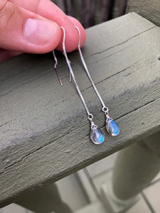 Threader Labradorite <b>Earrings</b> Pull Through <b>Chain</b> Minimalist Summer Ready Dangle Present For Her 925 Sterling <b>Silver</b> Drift - Product Image 3