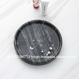 Plateau de service rond en marbre blanc et vert naturel décoratif fait à la main en gros - Product Image 4