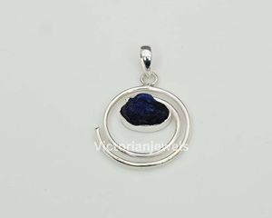 925 plata esterlina sólida septiembre piedra natal colgante en bruto Azul zafiro bisel ajuste encanto colgantes - Product Image 2