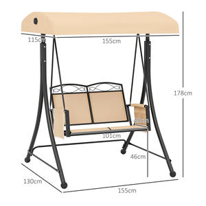 Outsunny Columpio de Jardín de 2 Plazas con Toldo Ajustable y Bolsillos Laterales, Beige - Product Image 2