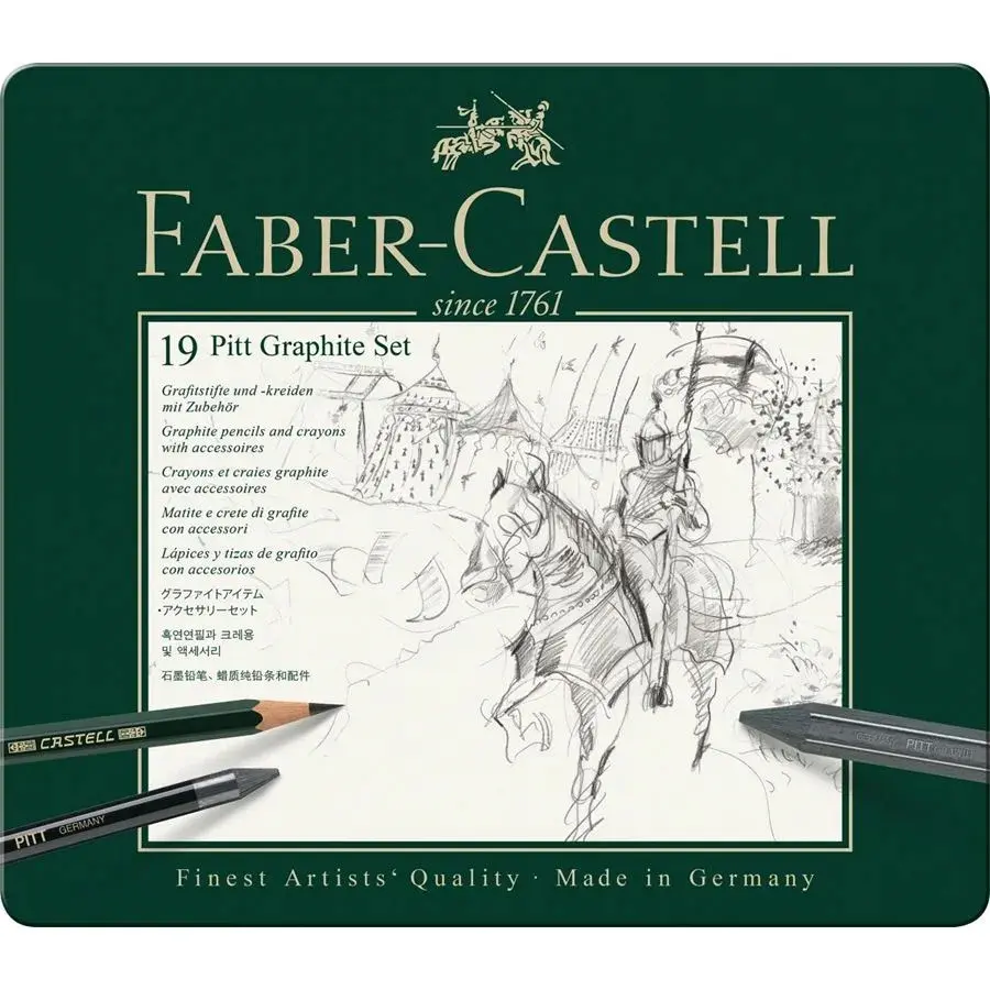 FABER-CASTELLピットグラファイトセット-19個のステーショナリーアイテムのパックプロのアートペンシルグラファイト描画キット