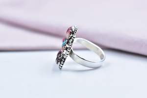 แหวนเงินสเตอร์ลิงทำด้วยมือปรับได้พร้อมดอกกุหลาบดอกรักเร่และเทอร์ควอยซ์สำหรับเป็นของขวัญแต่งงานสำหรับผู้หญิงและเด็กผู้หญิง - Product Image 4