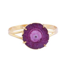 Bracelet réglable à double bande de quartz solaire violet naturel de concepteur et bracelet de manchette de déclaration de réglage de galvanoplastie - Product Image 5