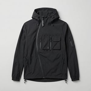 Chaqueta Cortavientos Impermeable Ligera para Exteriores con Bolsillos Utilitarios en el Pecho y Capucha - Product Image 1