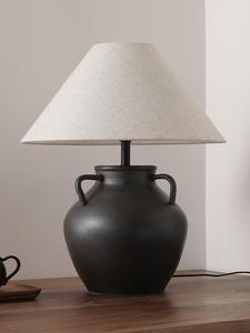 Vintage Art Deco <b>Table</b> Lamp Minimalist White Fabric Ceramic Base Black Old Wine Pot Decorative Wood <b>Plant</b> Electric for Living - Product Image 5