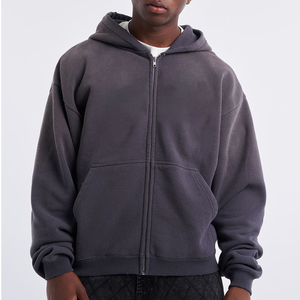 Sweat à capuche de haute qualité avec fermeture éclair, logo personnalisé, poids lourd, 100% coton, sweat à capuche ample pour homme - Product Image 4