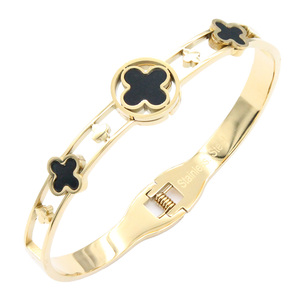 Gold Plated Stainless Steel Black <b>Clover</b> Tennis <b>Bracelet</b> Fashion Bangle - Product Image 2