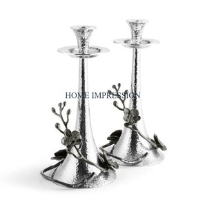 Bougeoirs de mariage en aluminium de qualité supérieure ensemble de 2 bougeoirs de table décoratifs en forme de fleur vintage en métal - Product Image 4