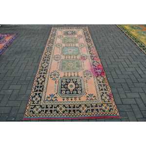 พรมขนาด 4x10.9 ฟุต, พรมตุรกีโบราณ, พรมลายปะติดสีแดงน้ำเงิน - Product Image 1