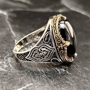 Anillo de Plata de Ley 925 Hecho a Mano de Estilo Vintage para Hombre con Piedra Preciosa de Ónix Negro Ovalado Facetado, Joyería de Plata con Piedra Negra para Hombre - Product Image 5
