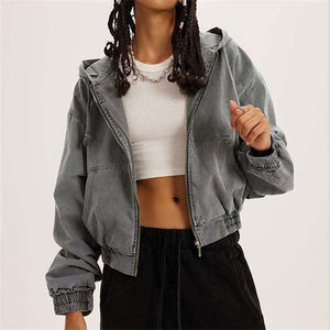 OEM Vente de gros Sweat à capuche zippé pour femmes, lavage à l'acide, broderie 3D, poids lourd 100% coton, style Hip Hop - Product Image 1