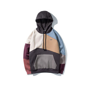 Sweat à capuche en polaire pour hommes, pull imprimé de blocs de couleurs avec broderie, épaule tombante, manteau Streetwear pour hommes - Product Image 1