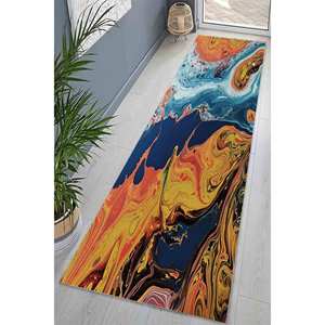 Tapis imprimé abstrait et coloré : Tapis moderne et contemporain antidérapant, tapis en velours - Product Image 1