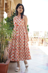 Pur coton femmes robe d'été sans manches bohème imprimé fleuri bloc à la main imprimé Style indien léger robe douce - Product Image 1