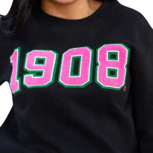 2025 Greek Women's <b>Black</b> 1908 Sweatshirt <b>Long</b> <b>Sleeve</b> Casual Pullover with Pink Green Applique Numbers Soft Cotton Streetwear <b>Top</b> - Product Image 4