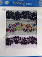 Dentelle française luxueuse et écologique en tulle brodé de fleurs colorées avec perles, idéale pour la décoration de mariages et de la maison, élégante