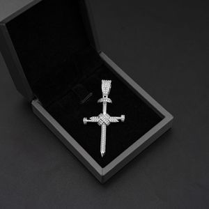 Men's Moissanite Nail <b>Cross</b> Pendant Silver White Gold Plated Hip Hop <b>Jewelry</b> - Product Image 3