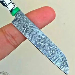 Mini cuchillo de cocina japonesa de acero de Damasco hecho a mano, mango de acero inoxidable, madera, PP, Dabber en miniatura - Product Image 4