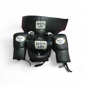 Ensemble de boxe sur mesure de haute qualité, sans boxe il n'y a pas de vie, pour entraînement professionnel, comprenant des gants de boxe, un protège-tête et un protège-guêtres pour les arts martiaux. - Product Image 1