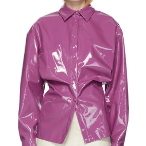 Chemise formelle boutonnée en cuir véritable pour femme, coupe ample, hiver, avec design streetwear, couleur unie, vêtement d'extérieur tendance - Product Image 6