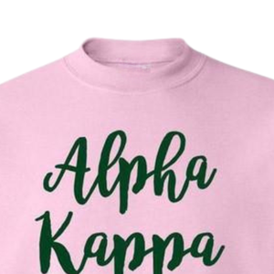 Sudadera AKA Script de cuello redondo, rosa claro con letras verdes, jersey de forro polar de manga larga para hermandad - Product Image 5