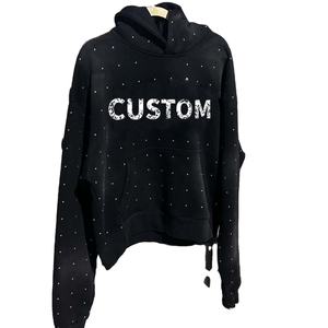 Sweat-shirt à capuche surdimensionné de haute qualité pour hommes, streetwear, lavage à l'acide, strass, délavé au soleil, sweats à capuche et sweat-shirts - Product Image 5