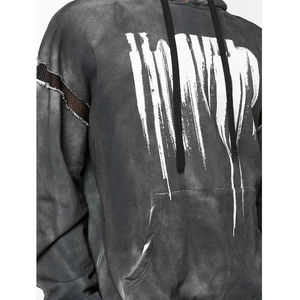 Sweat-shirt homme vintage en molleton français surdimensionné à épaules tombantes, ourlet côtelé lavé, patchwork en maille, imprimé délavé de haute qualité - Product Image 4