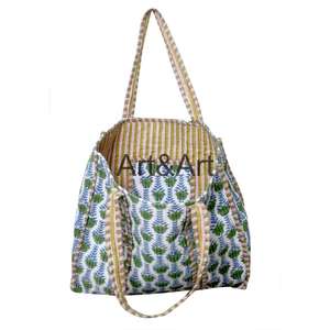 Bolsa de Mano Grande Bohemia Vintage Hecha a Mano, Diseño de Patchwork Acolchado con Estampado de Bloques, para Mujer, para la Playa, el Mercado, las Compras, Viajes de Verano - Product Image 4