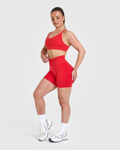Nouveau personnalisé Muscle Mommy rouge unifié torsion taille Shorts et tous les jours col rond sport soutien-gorge femmes entraînement Gym 2 pièces ensemble pour les femmes - Product Image 4