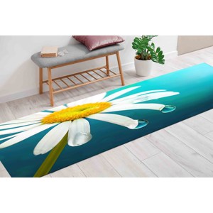 Tapis Daisy : Tapis antidérapant bleu à motifs botaniques, tapis imprimé, tapis fin non tissé - Product Image 4