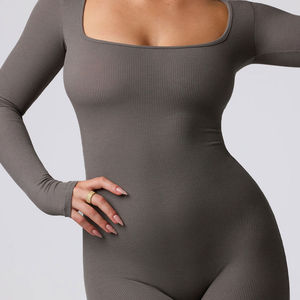 Combinaison de yoga taille haute personnalisée avec logo pour femmes, manches longues, séchage rapide, respirante, personnalisable, une pièce - Product Image 4