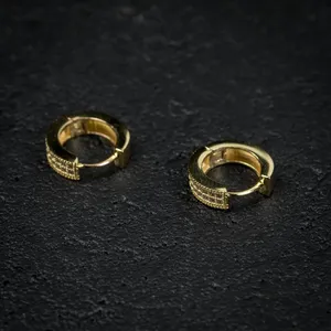 14K Yellow White Rose Gold Plated 925 <b>Silver</b> Small Iced 2 Row Women's <b>Huggie</b> Hoop Earrings Main Moissanite - Product Image 2