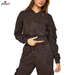 Chándal lavado con ácido para mujer con estampado de logotipo personalizado, ropa informal y para exteriores, chándal lavado con ácido para mujer - Product Image 2