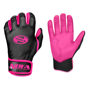 Gants de frappe en cuir noir/blanc rembourrés NOFA INDUSTRIES, fermeture à boucle ambidextre, pour entraînement au baseball adulte - Product Image 1