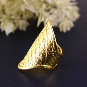 Exclusive Latest Boho Leaf <b>Ring</b> Brass <b>Rings</b> For Women 18K Gold Plated Tribal Textured <b>Statement</b> Shield <b>Ring</b> for Wholesale/OEM - Product Image 3