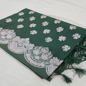 ผ้าไหมมาชรูแบบดั้งเดิม สวยงาม เนื้อนุ่ม ลื่น ง่ายต่อการใช้งาน  ลายปักดิ้นเงิน  ขอบผ้าแบบบานาราซี  สง่างาม ป้องกันแสงแดด เหมาะสำหรับงานปาร์ตี้ - Product Image 6