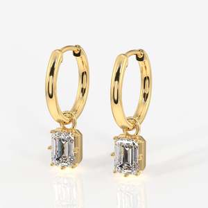 Lab Grown Emerald Cut <b>Diamond</b> <b>Dangle</b> <b>Earrings</b> 18K Gold <b>Dangle</b> <b>Diamond</b> Jewelry - Product Image 3