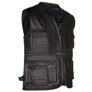 Gilet en cuir vintage sans manches, vêtement d'extérieur d'hiver, fermeture éclair, couleur et logo personnalisés, haute qualité pour hommes - Product Image 2