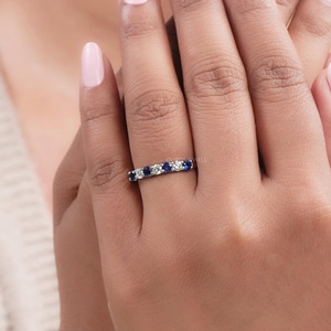 แหวนทองคำแท้ 14K สีเหลือง ประดับพลอยไพลินสีน้ำเงินธรรมชาติ งานแฮนด์เมด สำหรับผู้หญิง ขายส่งเครื่องประดับ แหวนแต่งงานเพชร ขายส่ง - Product Image 5