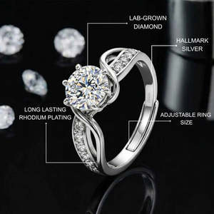 NOVAMART Fine Moissanite <b>Solitaire</b> <b>Ring</b> 1.2 Carat Be with Me Free Size <b>Silver</b> Women's Wholesale Export - Product Image 2