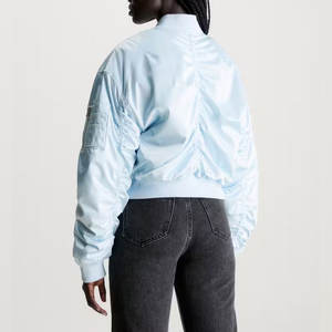 Venta caliente nueva chaqueta Bomber corta para mujer diseño universitario de moda en tela de punto transpirable de manga larga de satén - Product Image 5